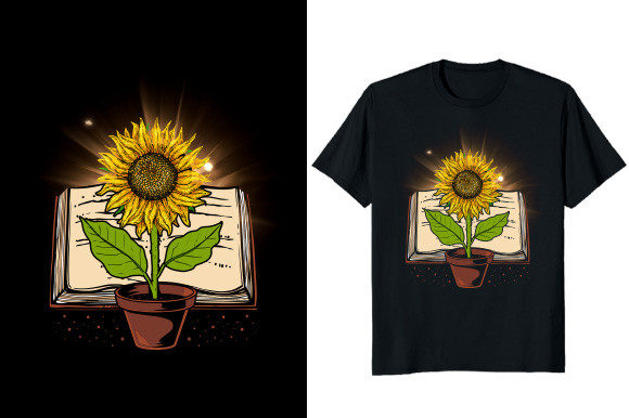 Download Book and Sunflower Graphic T-shirt - Premium Resources